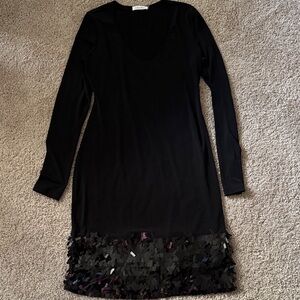 Calvin Klein Black Long Sleeve Dress with Sequin Hem